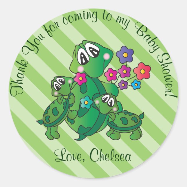 Cute Turtle Baby Shower Theme Classic Round Sticker (Front)