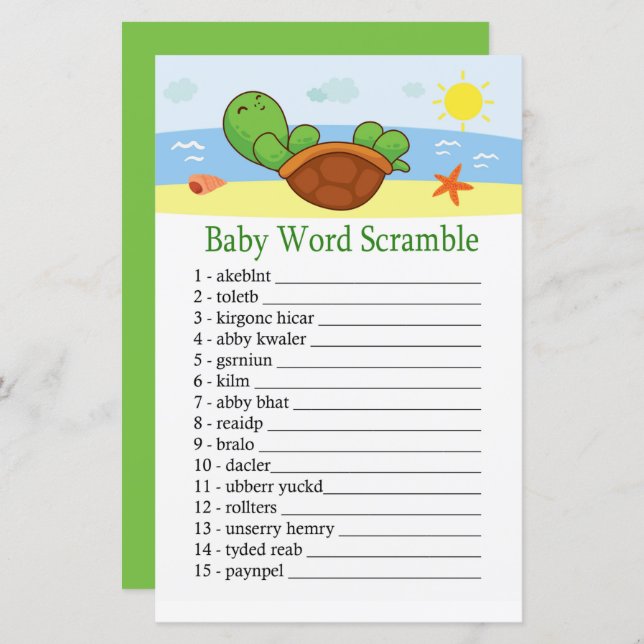 Cute Turtle Baby word scramble game (Front/Back)