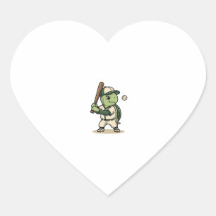 Cute Turtle Baseball Batter Vintage Vector Art_1 Heart Sticker