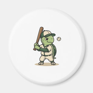 Cute Turtle Baseball Batter Vintage Vector Art_1 Magnet