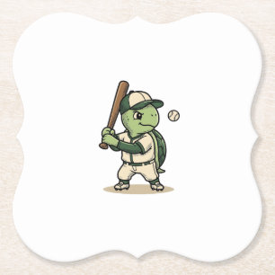 Cute Turtle Baseball Batter Vintage Vector Art_1 Paper Coaster