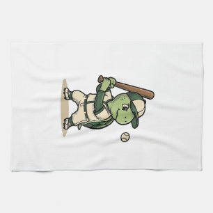 Cute Turtle Baseball Batter Vintage Vector Art_1 Tea Towel