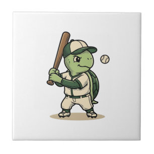 Cute Turtle Baseball Batter Vintage Vector Art_1 Tile