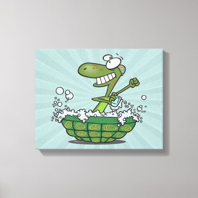 cute turtle bathing in his shell tub scrub a dub canvas print (Front)