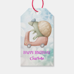 Cute Turtle bike Safari jungle Birthday party Gift Tags