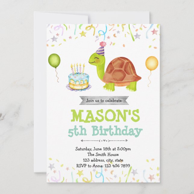 Cute turtle birthday invitation (Front)