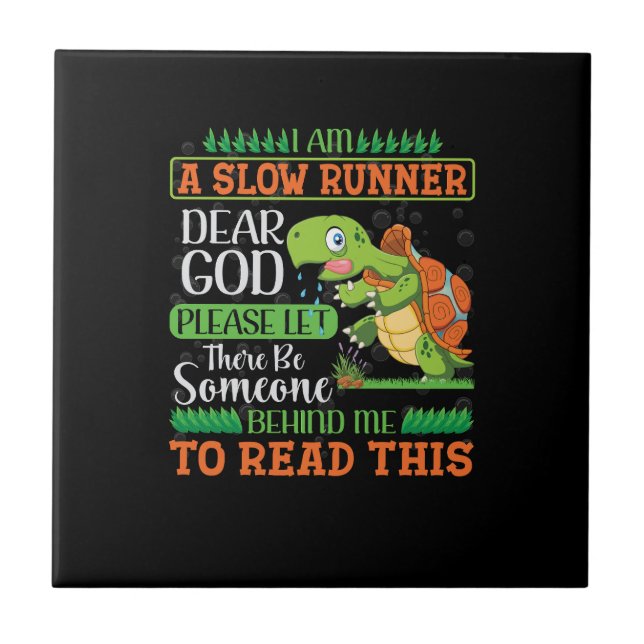 cute turtle cartoon smiling turtle design tile (Front)