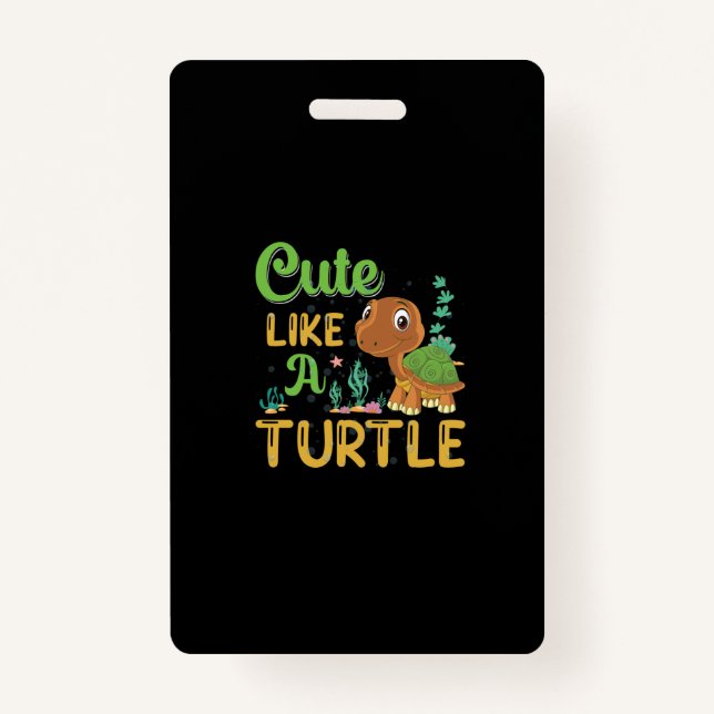 cute turtle cartoon smiling turtle ID badge (Front)