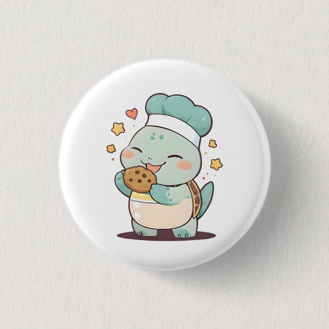 Cute Turtle Chef Eating Cookie Kawaii Design 3 Cm Round Badge (Front)