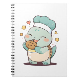 Cute Turtle Chef Eating Cookie Kawaii Design Notebook