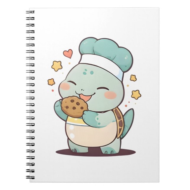 Cute Turtle Chef Eating Cookie Kawaii Design Notebook (Front)