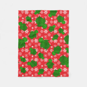Cute turtle christmas red white snowflakes fleece blanket