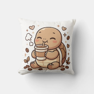 Cute Turtle Coffee Throw Pillow