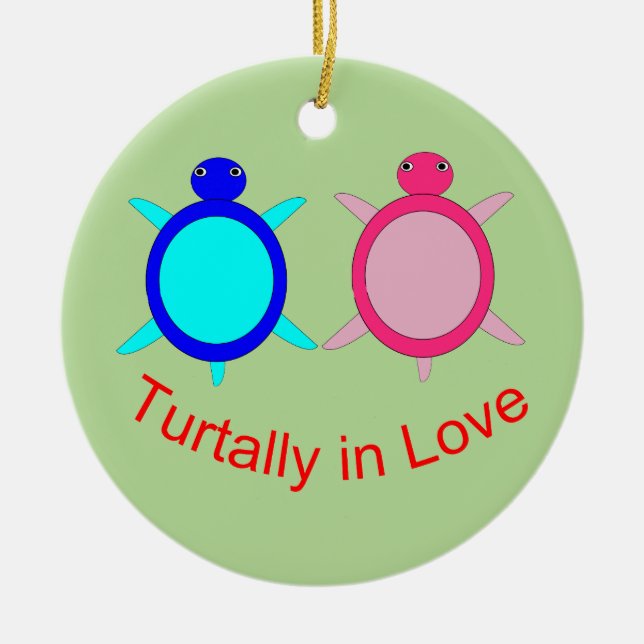 Cute Turtle Couple Ceramic Tree Decoration (Front)