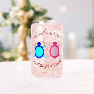 Cute Turtle Couple Custom Names Can Glass