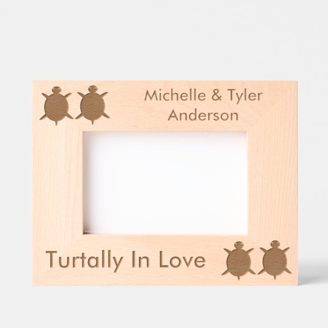 Cute Turtle Couple Custom Names Etched Frames (Front)