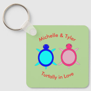 Cute Turtle Couple Custom Save the Date Wedding Key Ring