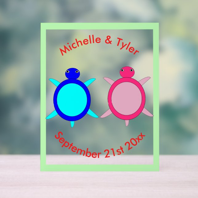 Cute Turtle Couple Custom Wedding Acrylic Sign (Neutral)