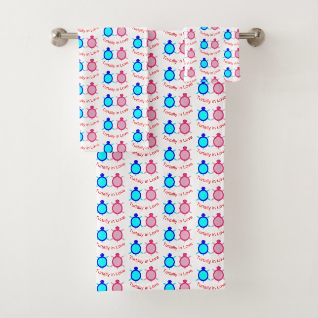 Cute Turtle Couple Patterned Bath Towel Set (Insitu)