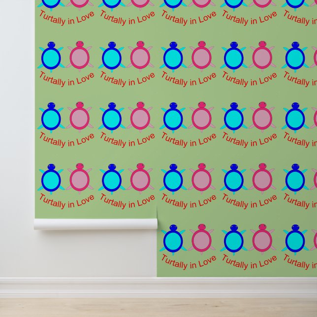 Cute Turtle Couple Patterned Wallpaper (Application)