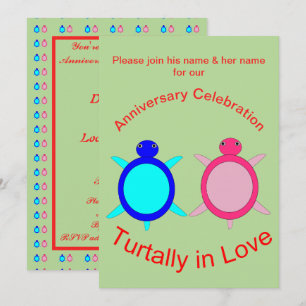 Cute Turtle Couple Personalised Anniversary Invitation