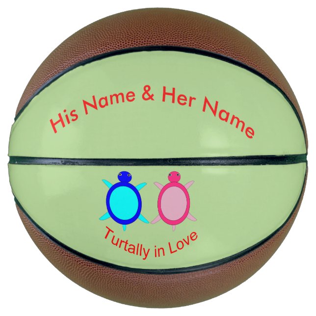 Cute Turtle Couple Personalised Basketball (Front)
