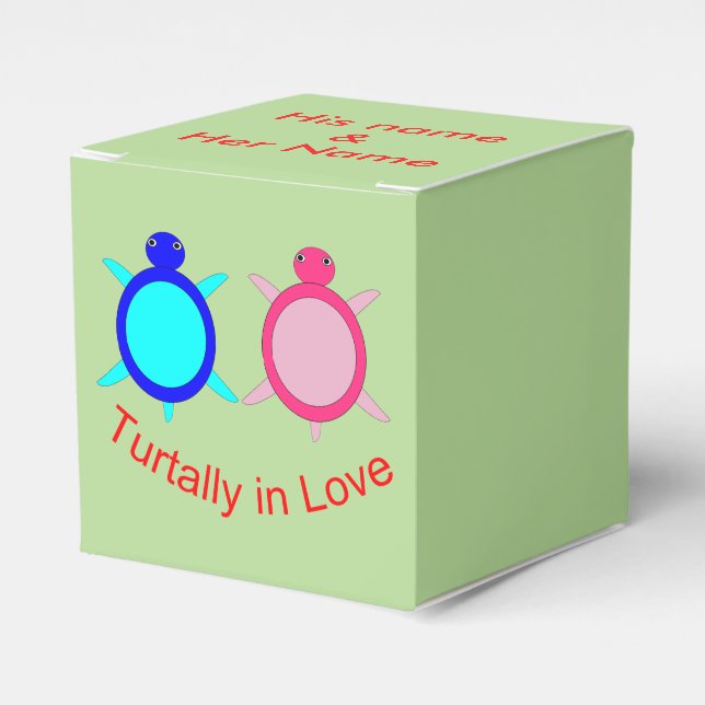 Cute Turtle Couple Personalised Favour Box (Front Side)