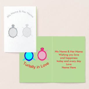 Cute Turtle Couple Personalised Foil Card