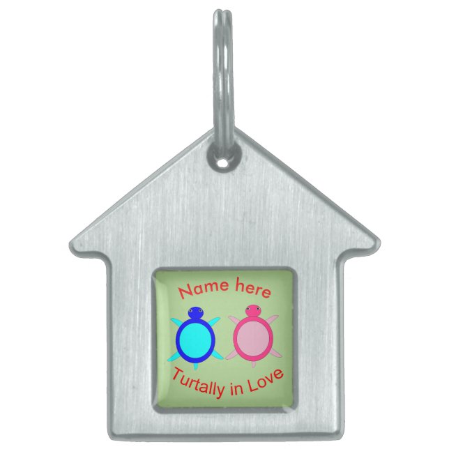 Cute Turtle Couple Personalised Pet ID Tag (Front)