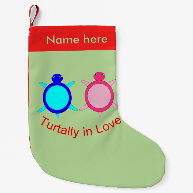 Cute Turtle Couple Personalised Small Christmas Stocking (Front)