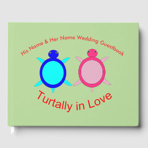 Cute Turtle Couple Personalised Wedding Guest Book