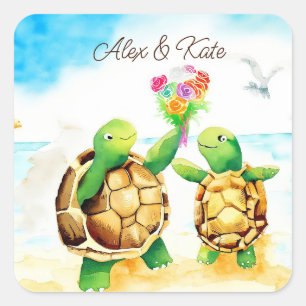 Cute Turtle Couple   Romantic Wedding  Square Sticker