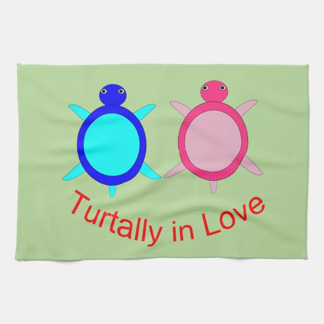 Cute Turtle Couple Tea Towel (Horizontal)