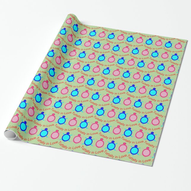 Cute Turtle Couple Wrapping Paper (Unrolled)
