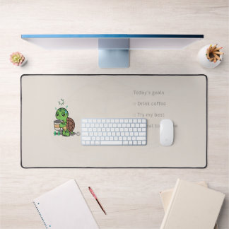 Cute Turtle Desk Mat | Cosy Coffee Lover Workspace
