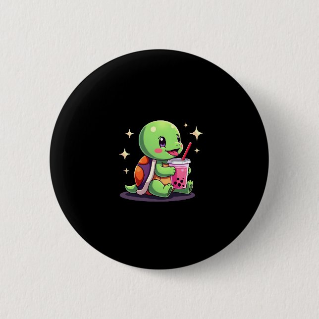 Cute turtle drinking boba. Funny Boba Turtles Love 6 Cm Round Badge (Front)