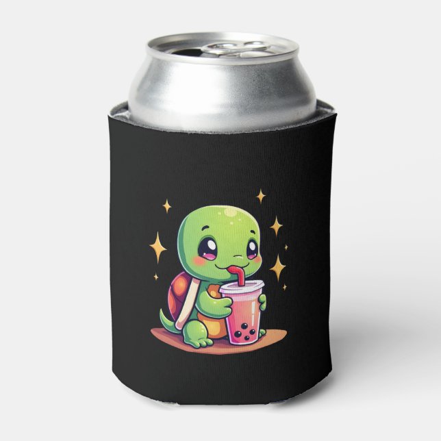 Cute turtle drinking boba. Funny Boba Turtles Love Can Cooler (Can Front)
