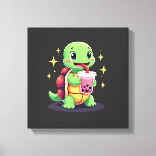 Cute turtle drinking boba. Funny Boba Turtles Love Canvas Print