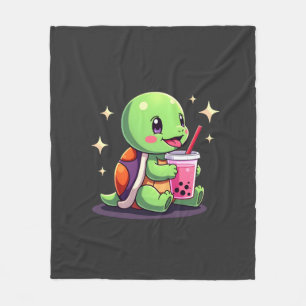 Cute turtle drinking boba. Funny Boba Turtles Love Fleece Blanket