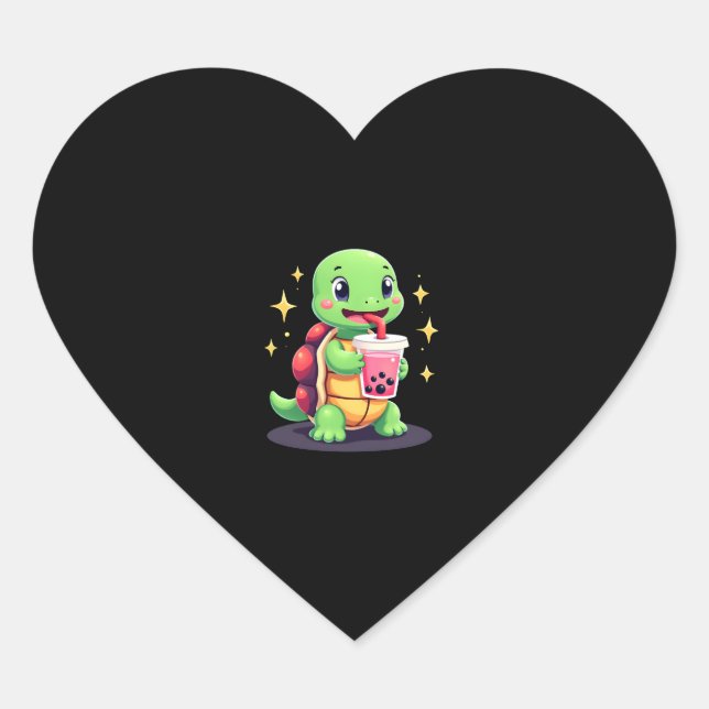 Cute turtle drinking boba. Funny Boba Turtles Love Heart Sticker (Front)