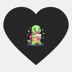 Cute turtle drinking boba. Funny Boba Turtles Love Heart Sticker