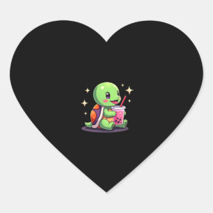 Cute turtle drinking boba. Funny Boba Turtles Love Heart Sticker