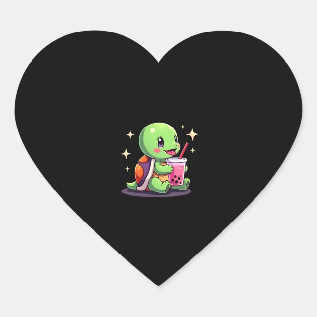 Cute turtle drinking boba. Funny Boba Turtles Love Heart Sticker (Front)
