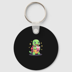 Cute turtle drinking boba. Funny Boba Turtles Love Key Ring