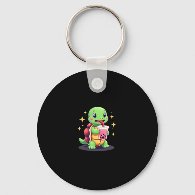 Cute turtle drinking boba. Funny Boba Turtles Love Key Ring (Front)