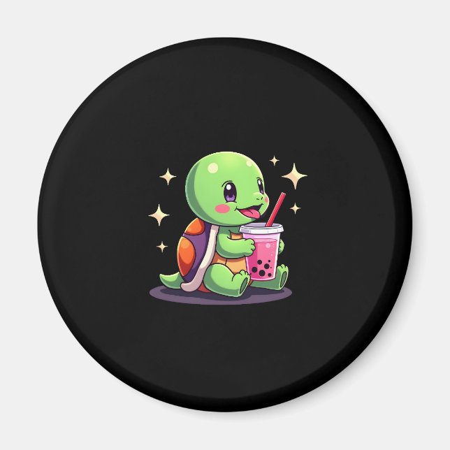 Cute turtle drinking boba. Funny Boba Turtles Love Magnet (Front)