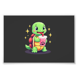 Cute turtle drinking boba. Funny Boba Turtles Love Photo Print