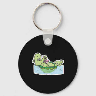 cute turtle drinking milkshake key ring