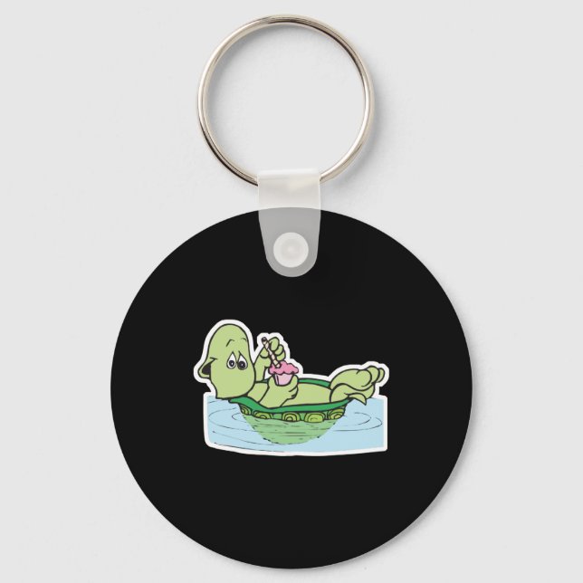 cute turtle drinking milkshake key ring (Front)