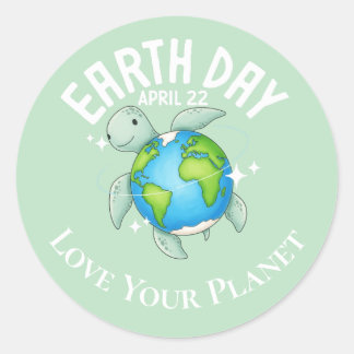 Cute Turtle Earth Day Nature Eco Custom Classic Round Sticker